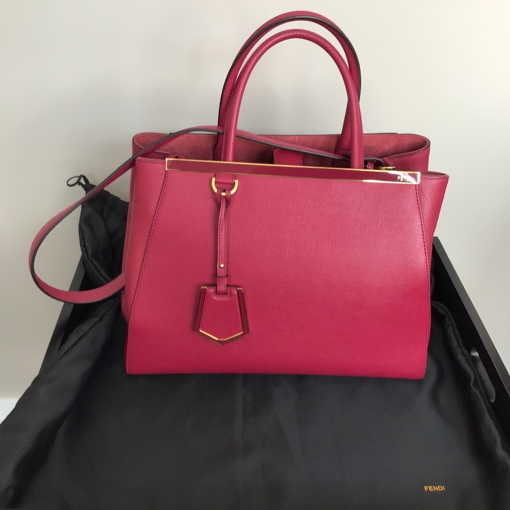 FENDI 2jours LG Vitello Leather Shopping Tote Bag/Handbag Deep Pink